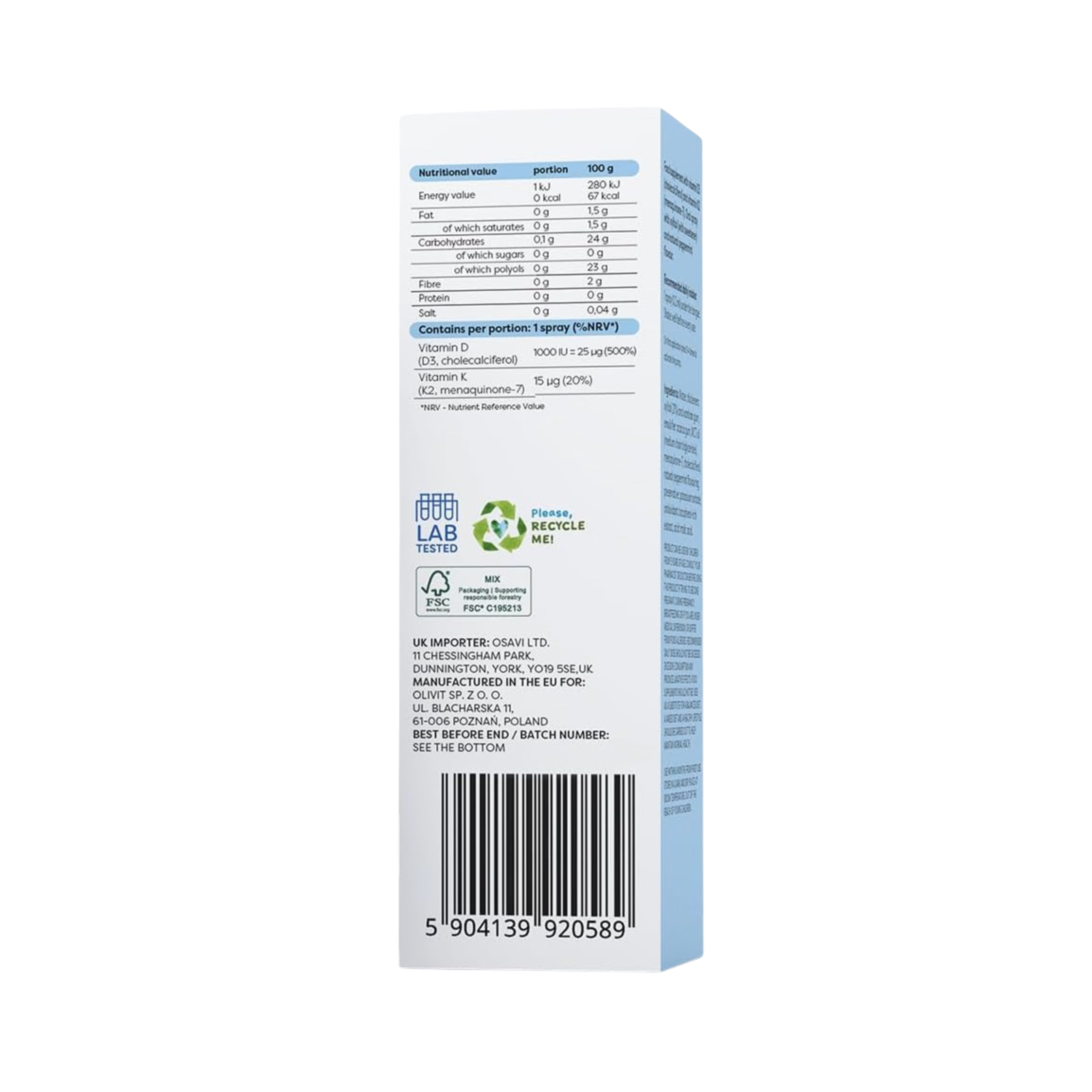 Osavi D3K2 Oral Spray 25ml (Peppermint) - Image 2