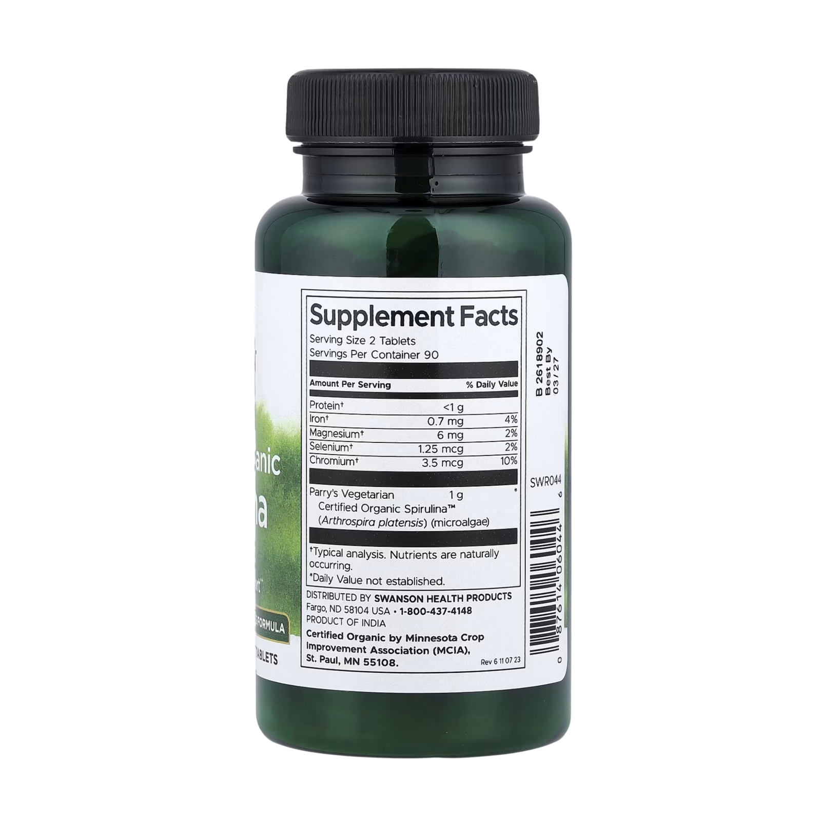 Swanson Certified Organic Spirulina 180 tableta - Image 2