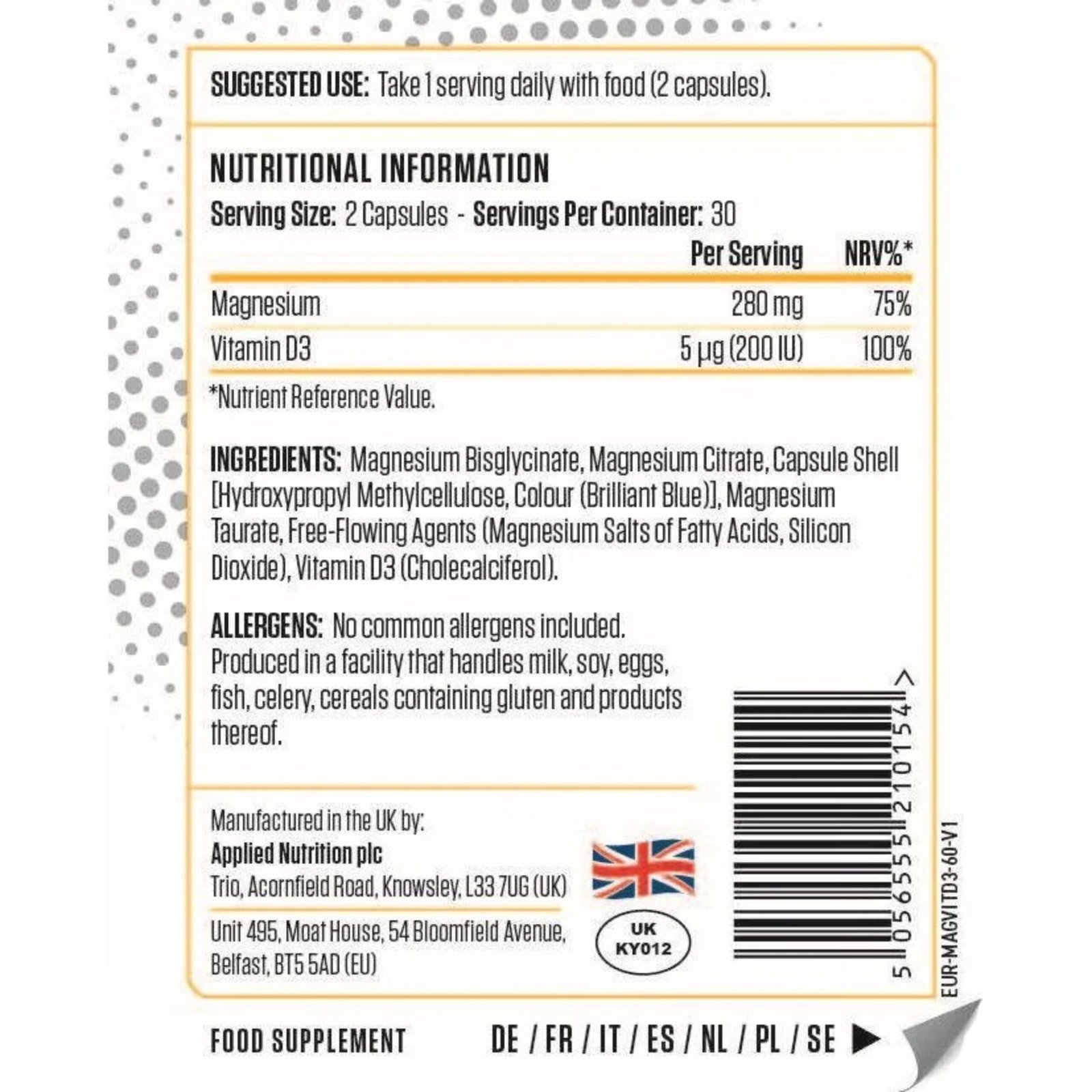 Applied Nutrition Magnesium & Vitamin D3 60 kapsula